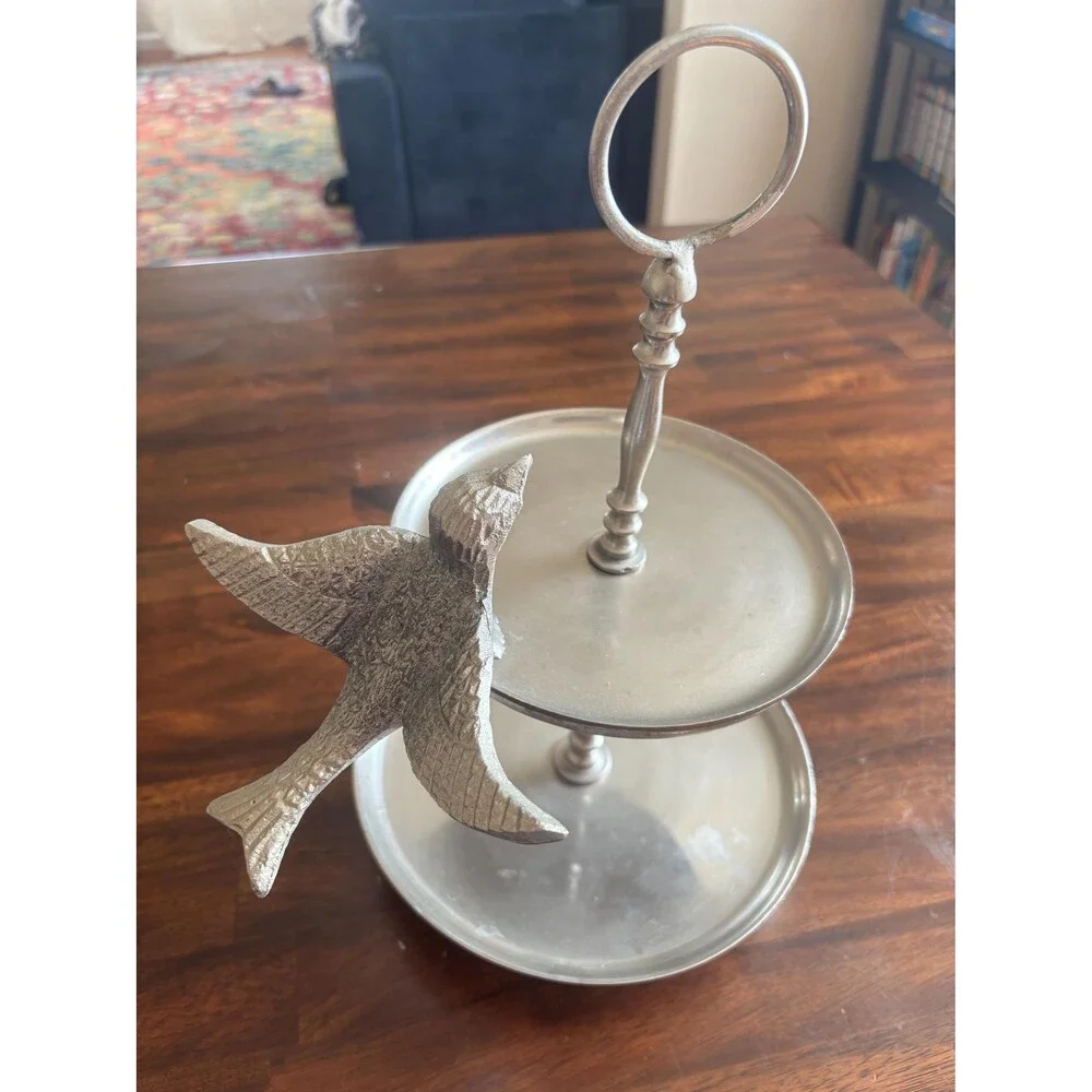 Silver Metal 2-Tier Bird Serving Stand
